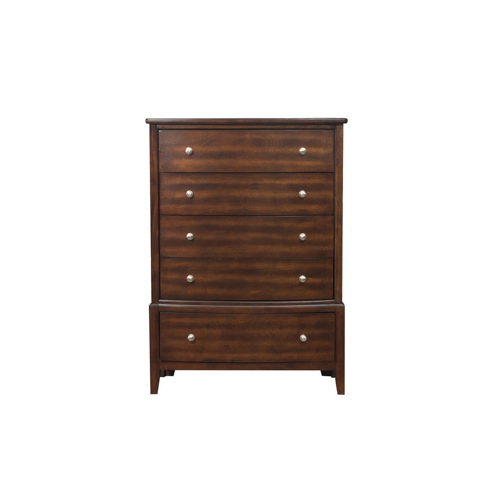 5 Drawer Wooden Chest with Chamfered Legs Dark Brown By Casagear Home BM219886