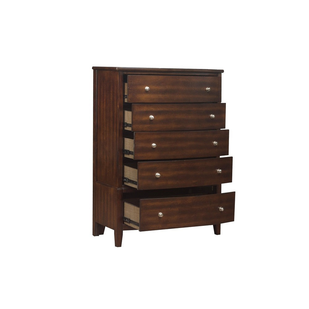 5 Drawer Wooden Chest with Chamfered Legs Dark Brown By Casagear Home BM219886