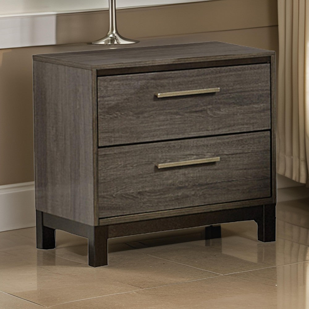 23" 2-Drawer Wooden Nightstand with Bar Handles,Gray & Brown By Casagear Home