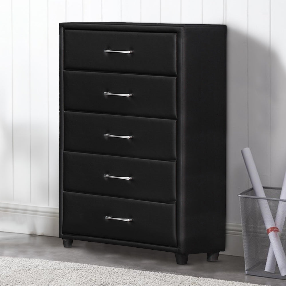 46.5" 5-Drawer Leatherette Chest with Bar Handles, Black By Casagear Home