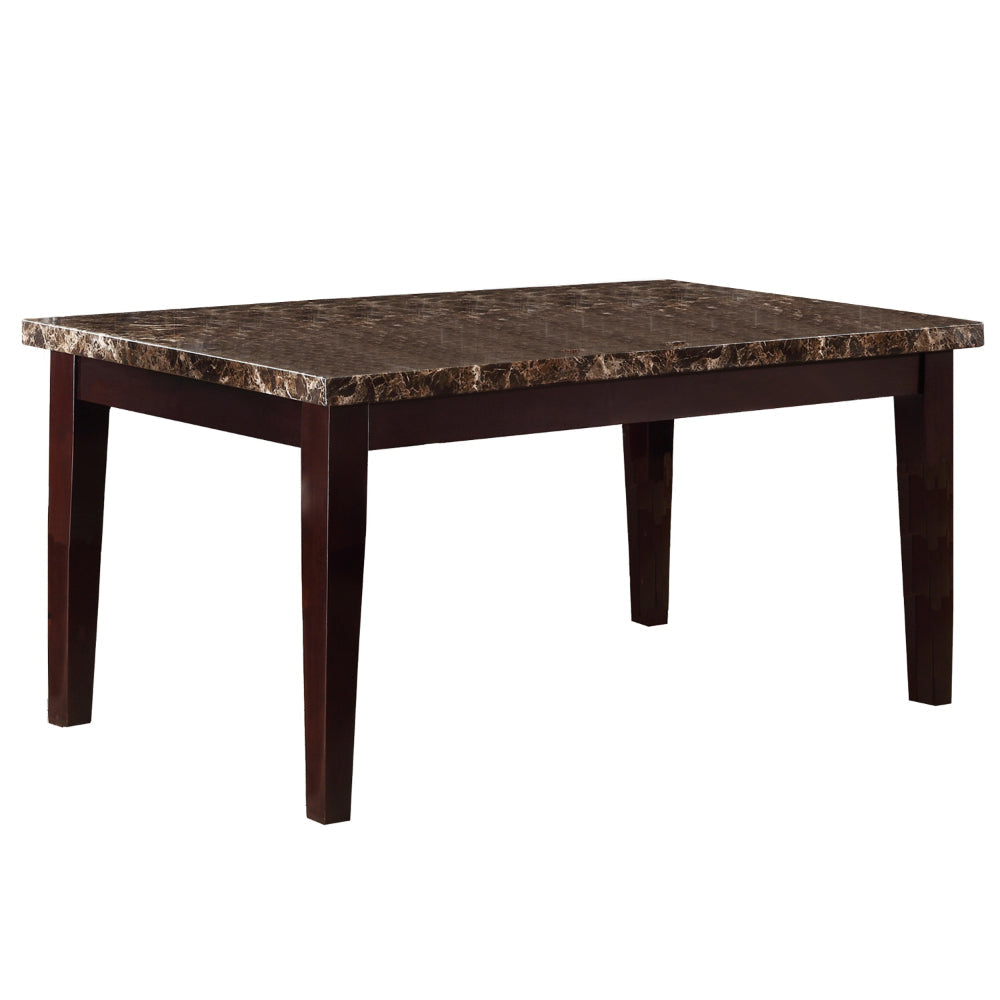 Rectangular Faux Marble Top Dining Table, Espresso Brown By Casagear Home