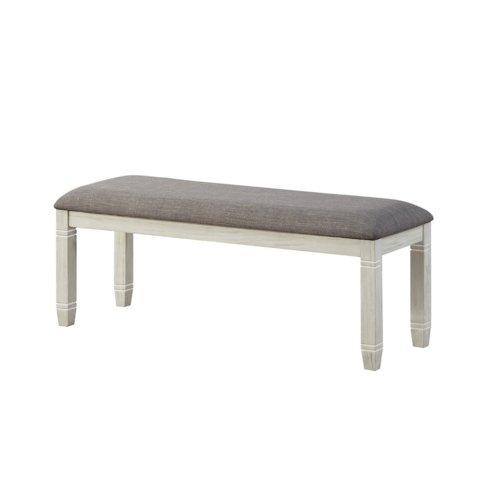 20’ Fabric Padded Bench with Wood Frame,Antique White & Gray By Casagear Home BM219962