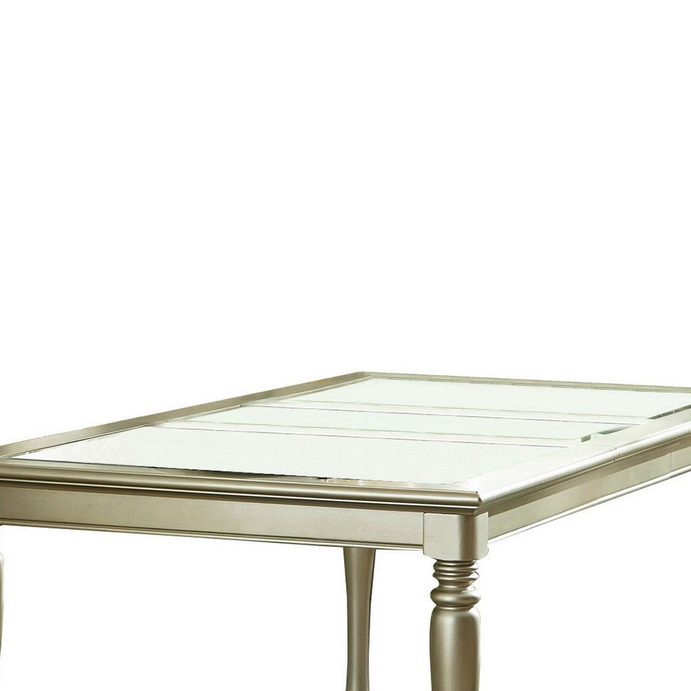 Rectangular Wooden Dining Table with Glass Top Inserts and Turned Legs,Gold By Casagear Home BM219997