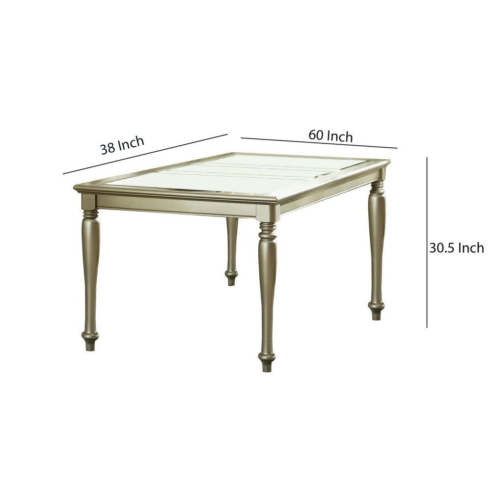 Rectangular Wooden Dining Table with Glass Top Inserts and Turned Legs,Gold By Casagear Home BM219997