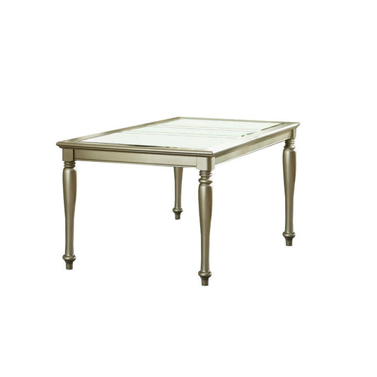 Rectangular Wooden Dining Table with Glass Top Inserts and Turned Legs,Gold By Casagear Home