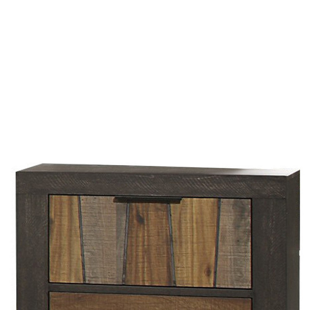 Plank Style 2 Drawer Wooden Nightstand with Metal Bar Handles Brown By Casagear Home BM220027