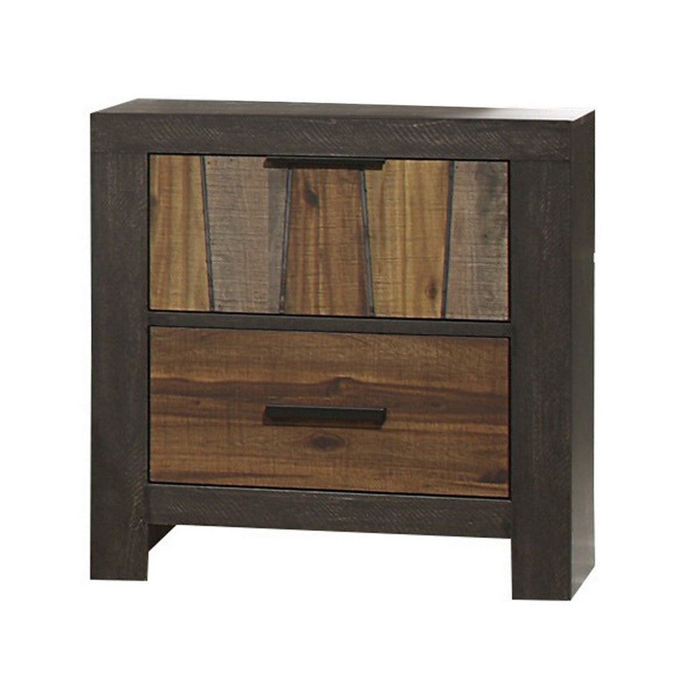 Plank Style 2 Drawer Wooden Nightstand with Metal Bar Handles Brown By Casagear Home BM220027