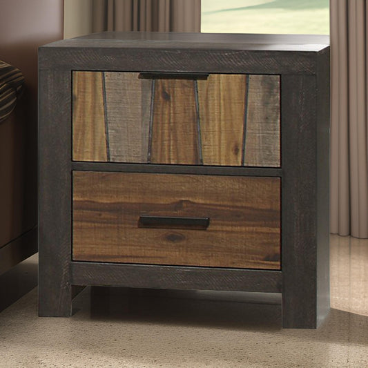 Plank Style 2 Drawer Wooden Nightstand with Metal Bar Handles, Brown By Casagear Home