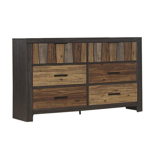 Plank Style 6 Drawer Wooden Dresser with Metal Bar Handles, Brown By Casagear Home