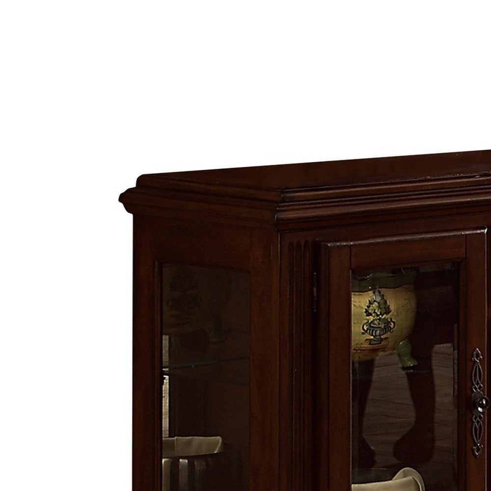 Traditional 2 Glass Cabinet Buffet with 1 Drawer and Bracket Feet Brown By Casagear Home BM220148