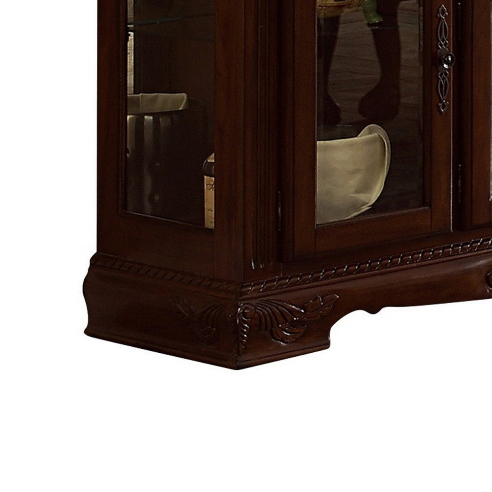 Traditional 2 Glass Cabinet Buffet with 1 Drawer and Bracket Feet Brown By Casagear Home BM220148