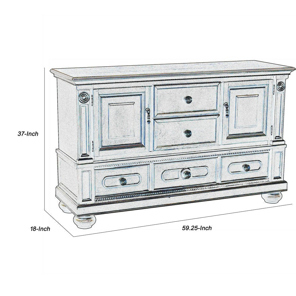 Traditional 2 Cabinets Wooden Buffet with Molded Details and Bun Feet,Brown By Casagear Home BM220168