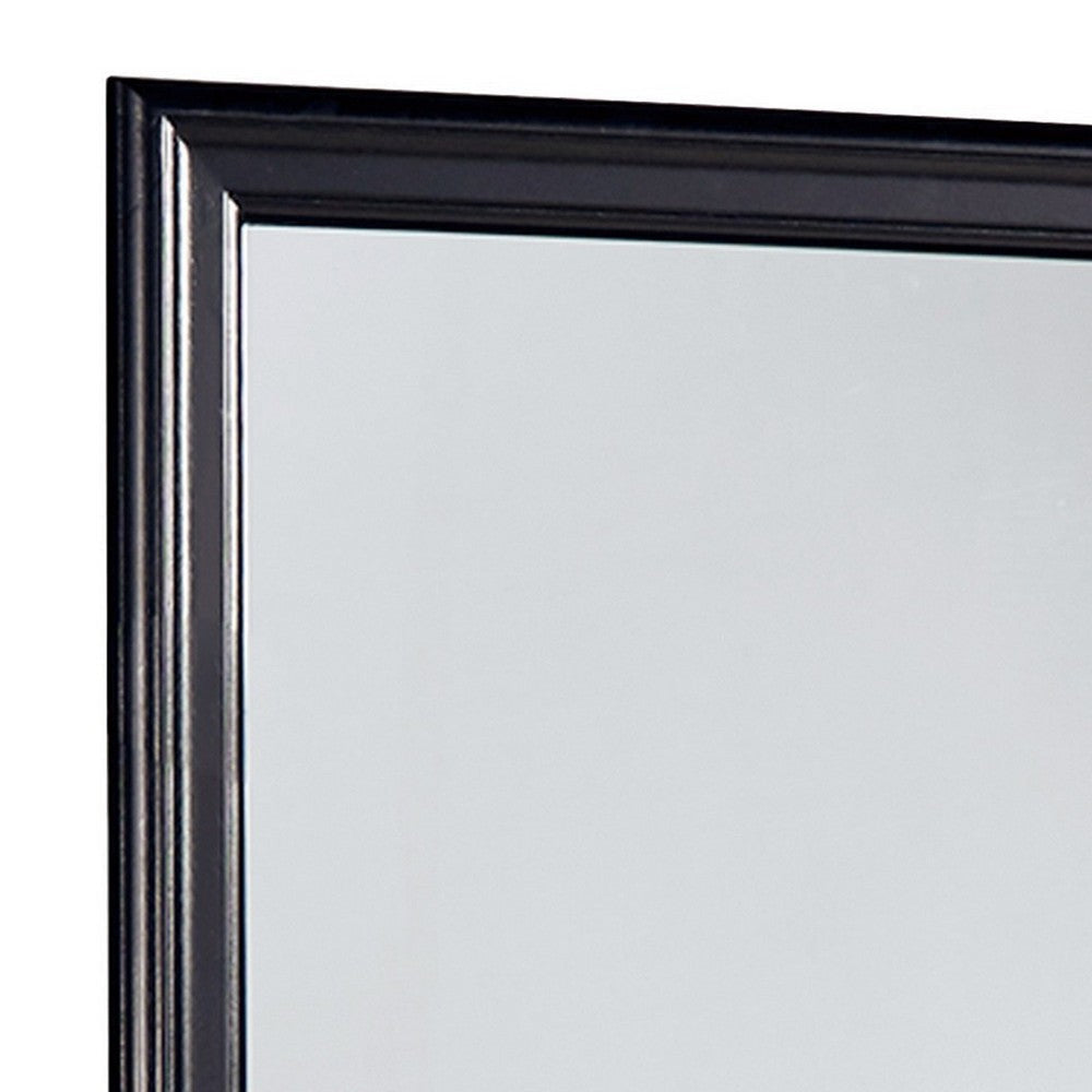 Wooden Frame Mirror with Mounting Hardware Black and Silver By Casagear Home BM220169