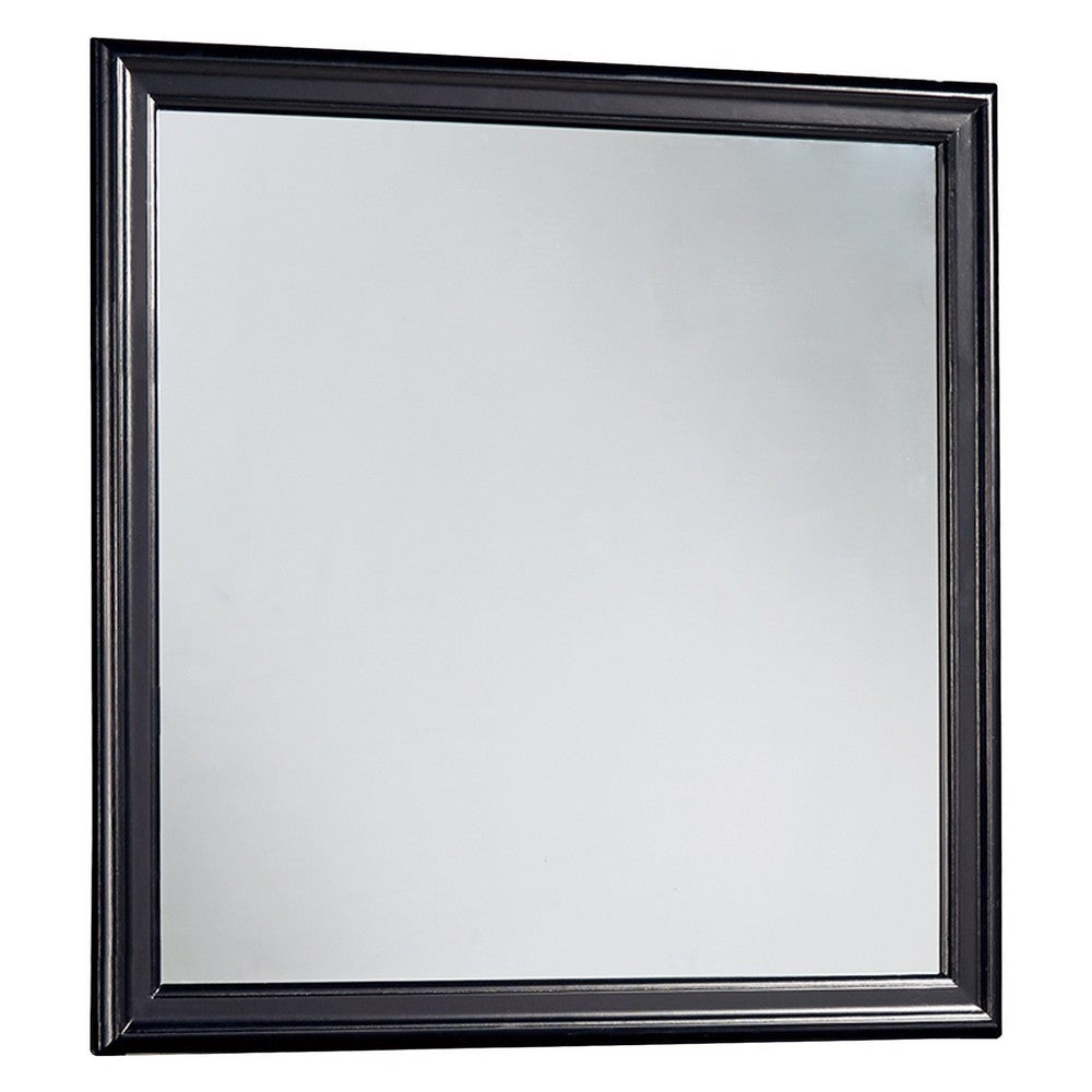 Wooden Frame Mirror with Mounting Hardware Black and Silver By Casagear Home BM220169