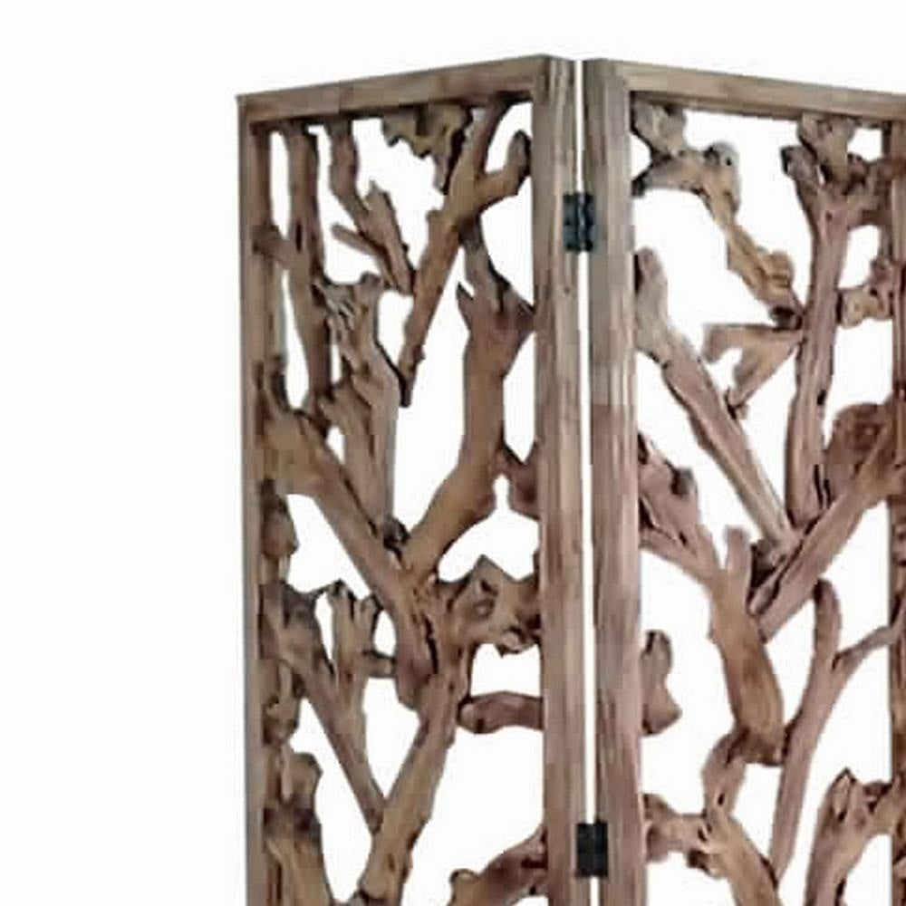 72 Inch 3 Panel Screen Divider Rustic Mulberry Branch Design Brown By Casagear Home BM220198