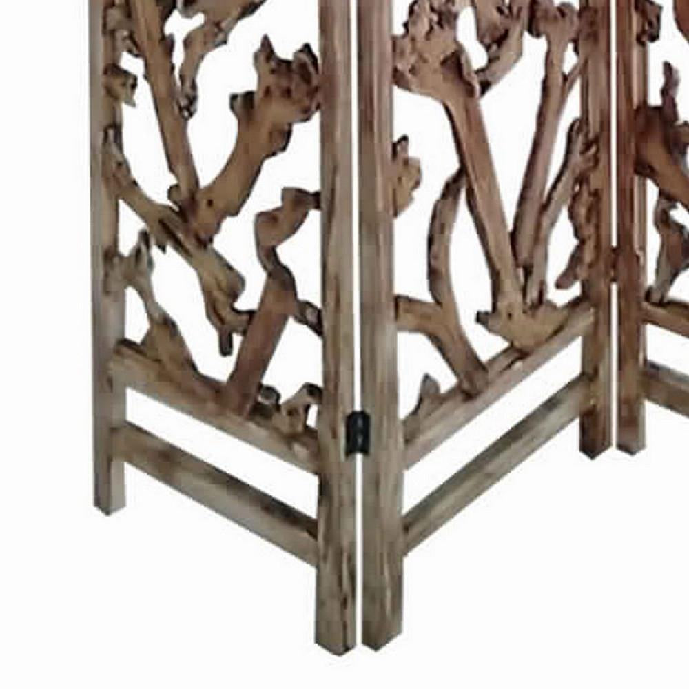 72 Inch 3 Panel Screen Divider Rustic Mulberry Branch Design Brown By Casagear Home BM220198