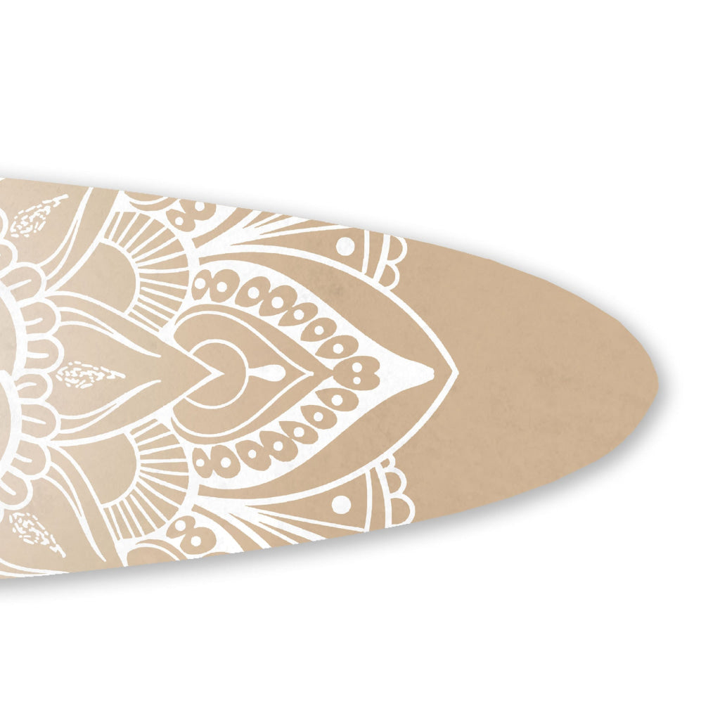 Wooden Surfboard Wall Art with Medallion Print Brown and White By Casagear Home BM220213