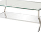 Glass Top Coffee Table with Metal Frame and Mirror Shelf Chrome By Casagear Home BM220278