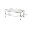 Glass Top Coffee Table with Metal Frame and Mirror Shelf Chrome By Casagear Home BM220278