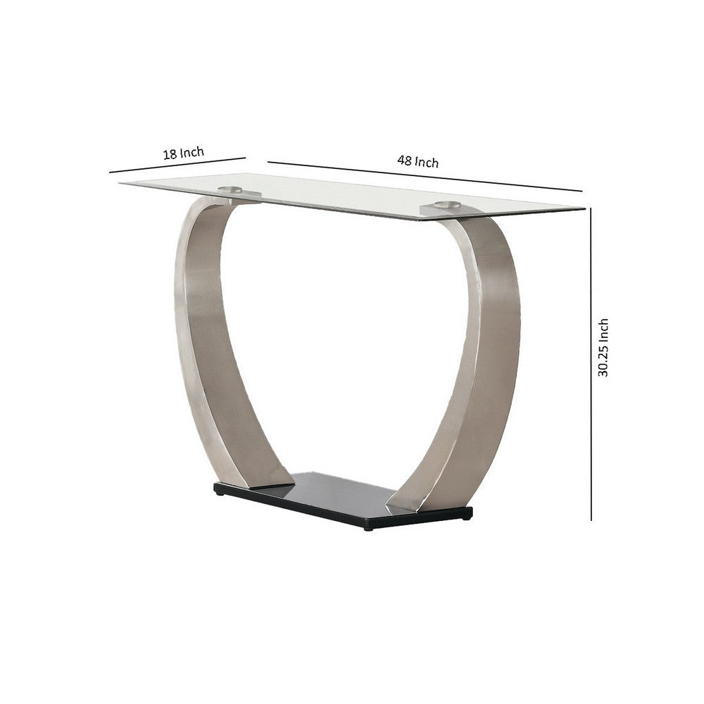 Floating Tempered Glass Top Sofa Table with Metal Support Clear and Silver By Casagear Home BM220301