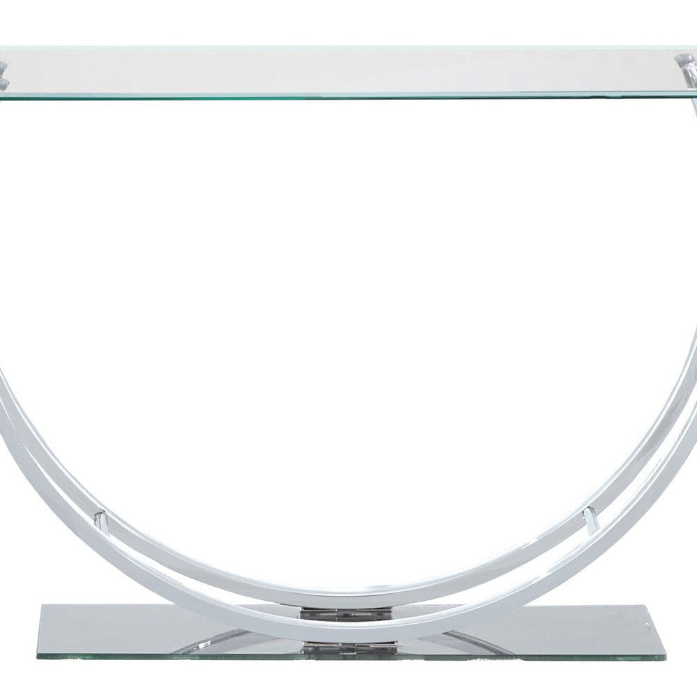 Contemporary U Shape Glass Tabletop Sofa Table Silver By Casagear Home BM220321