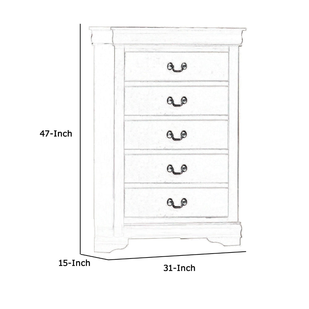 47 5-Drawer Chest with Metal Hanging Pulls White By Casagear Home BM220335