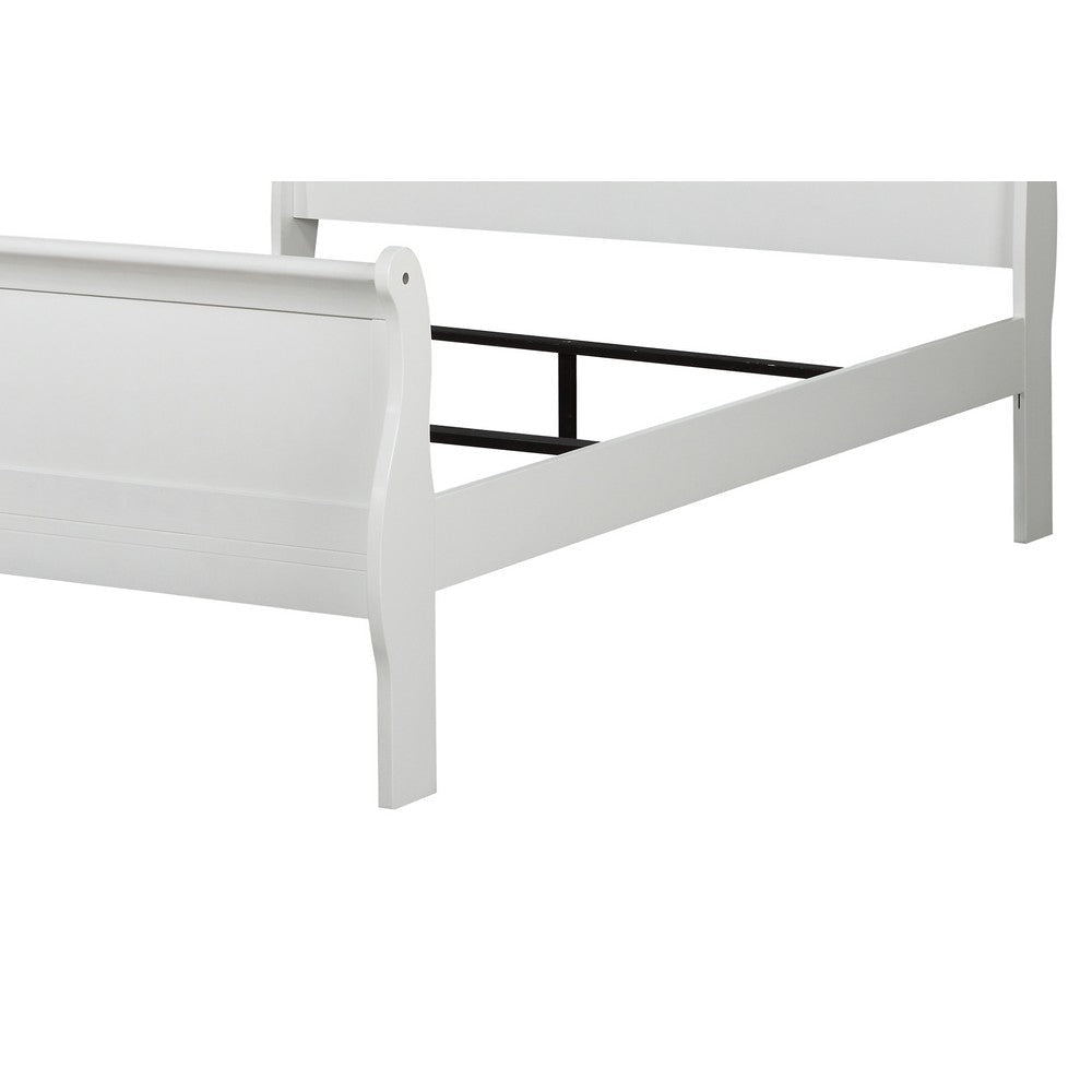 Wooden Full Bed with Panel Design Sleigh Headboard and Footboard White By Casagear Home BM220336