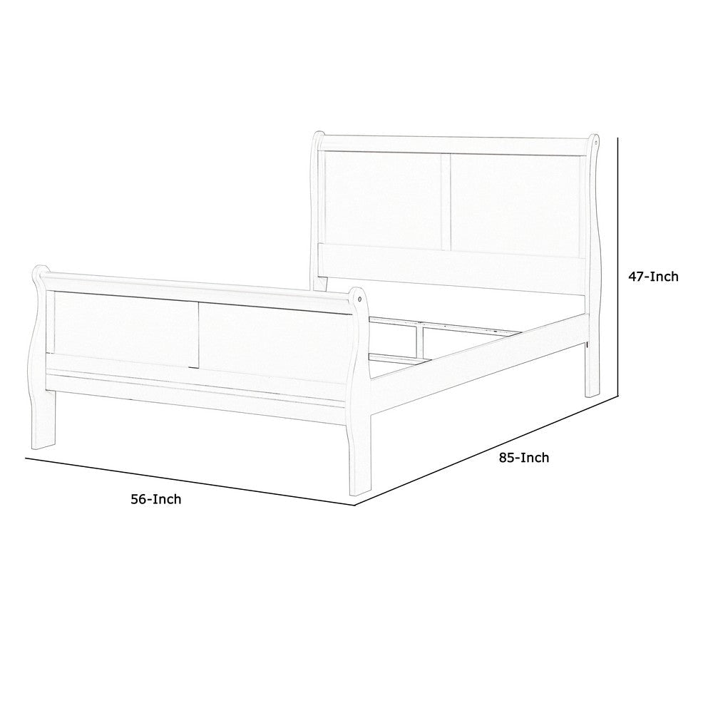 Wooden Full Bed with Panel Design Sleigh Headboard and Footboard White By Casagear Home BM220336