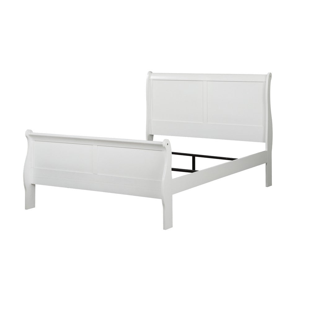 Wooden Full Bed with Panel Design Sleigh Headboard and Footboard, White By Casagear Home