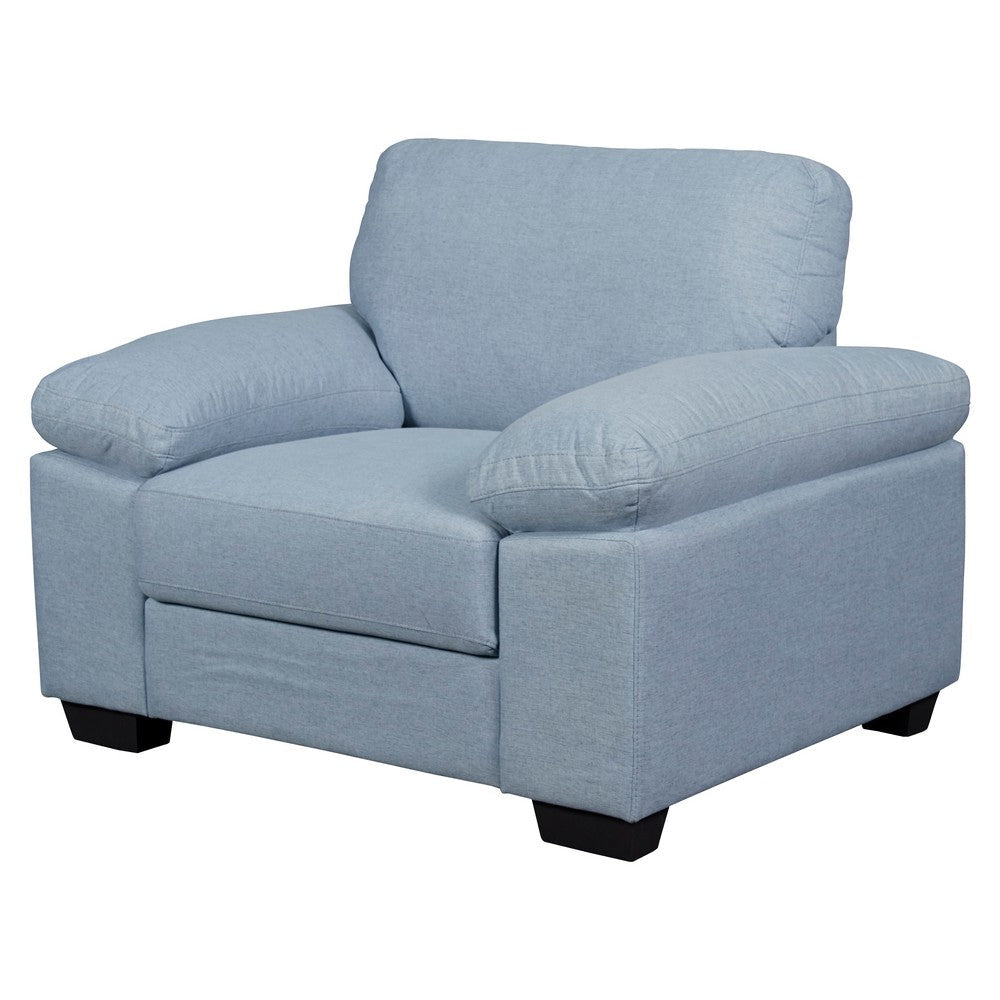 Transitional Fabric Upholstered Chair with Pillow Top Armrests, Light Blue By Casagear Home