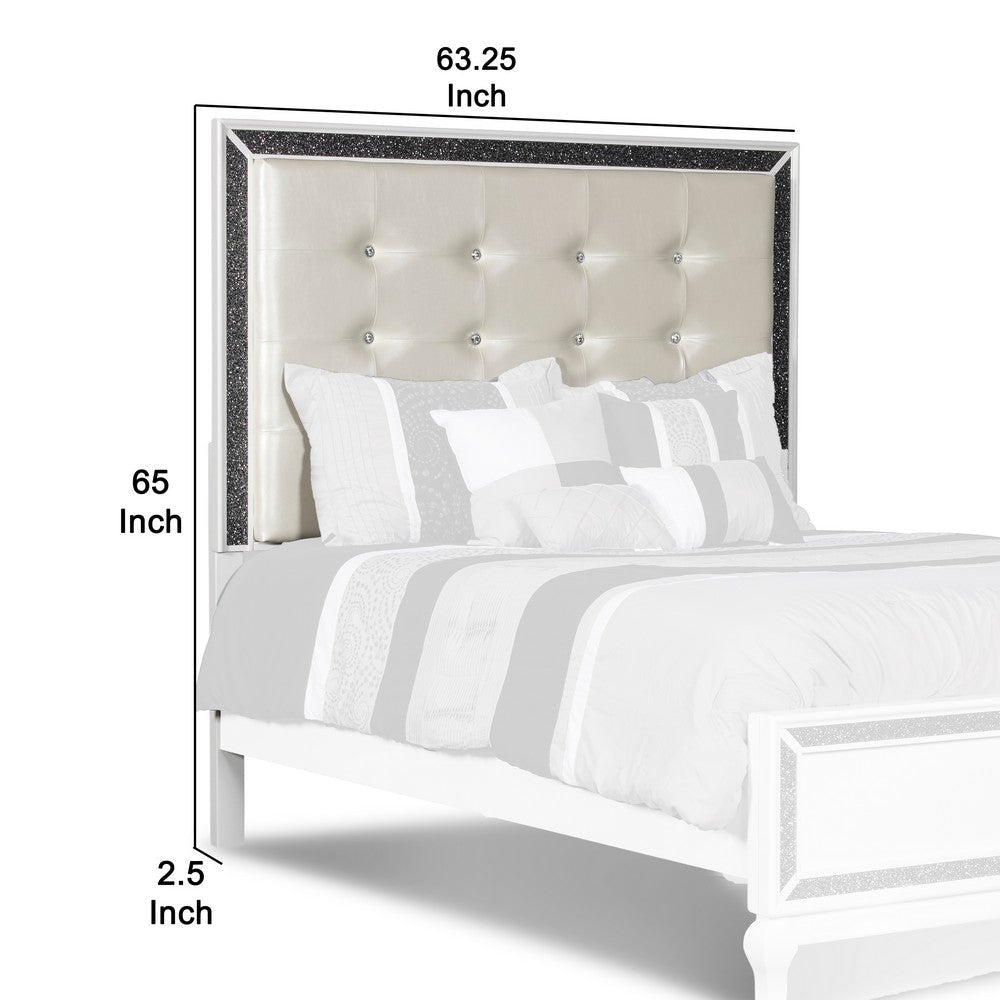 Faux Crystal Tufted Fabric Queen Headboard with Straight Legs White By Casagear Home BM220400