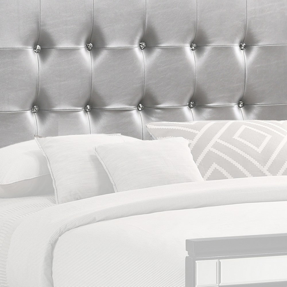 Faux Crystal Tufted Fabric Twin Headboard with LED Trim Silver and Black By Casagear Home BM220404