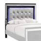 Faux Crystal Tufted Fabric Twin Headboard with LED Trim, Silver and Black By Casagear Home