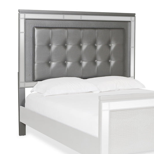 Faux Crystal Tufted Fabric Twin Headboard with LED Trim, Gray By Casagear Home