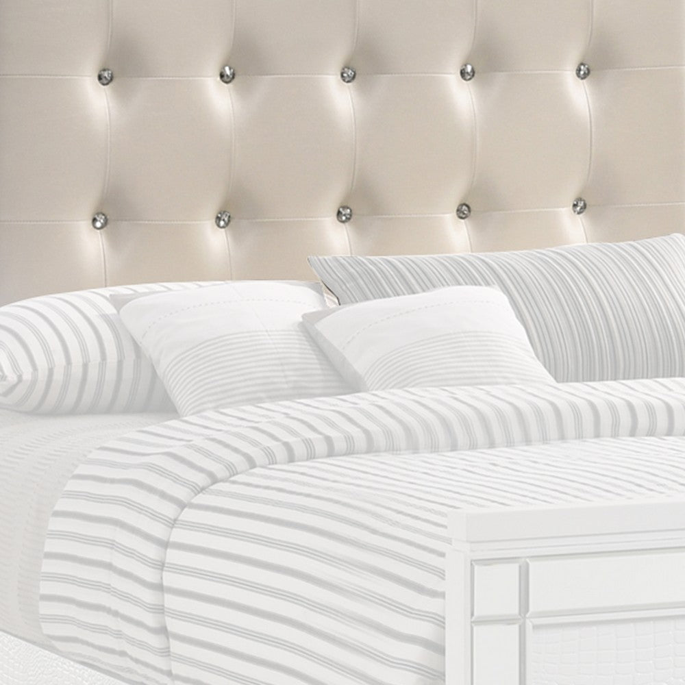 Faux Crystal Tufted Fabric Twin Headboard with LED Trim White By Casagear Home BM220406