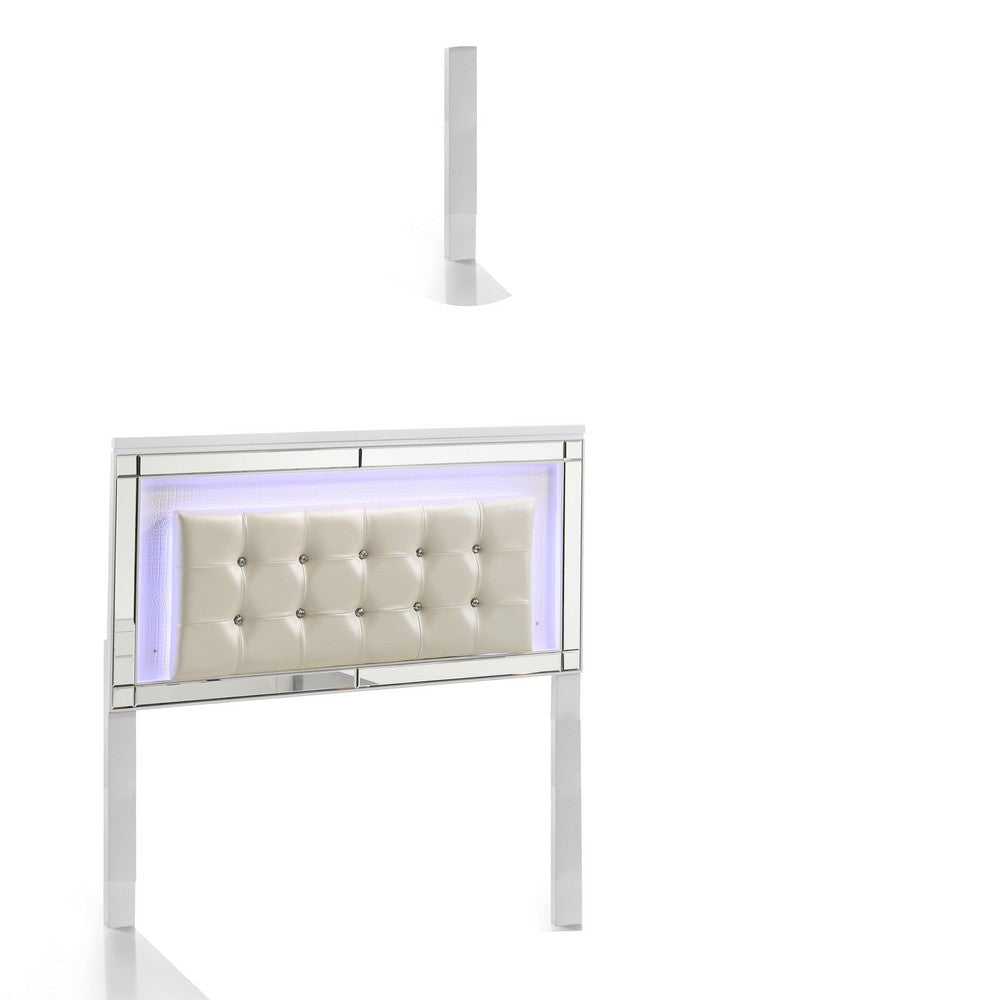 Modern Wooden Full Size Headboard with LED and Glass Trim White By Casagear Home BM220460