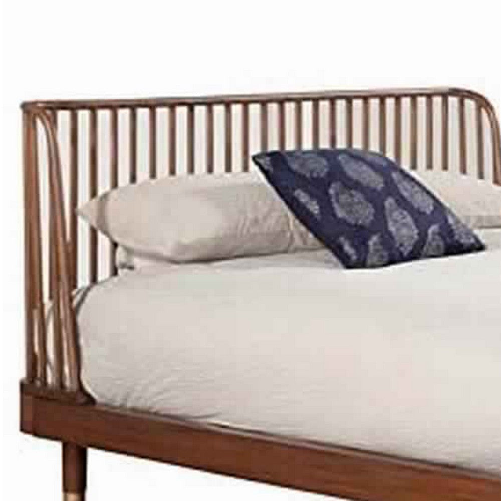 California King Platform Bed with Slat Back Rattan Headboard Brown By Casagear Home BM220490