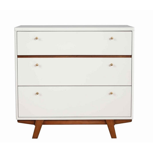 3 Drawer Wood Chest with Round Pulls and Angled Legs, Small,White and Brown By Casagear Home