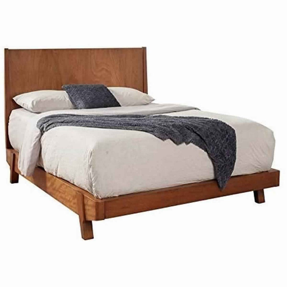 Full Platform Bed with Angled Block Legs and Grain Details, Brown By Casagear Home