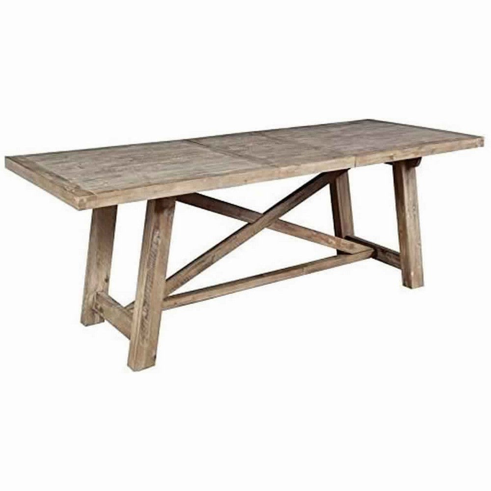 Cottage Style Wooden Dining Table with Removable Leaf, Weathered Brown By Casagear Home