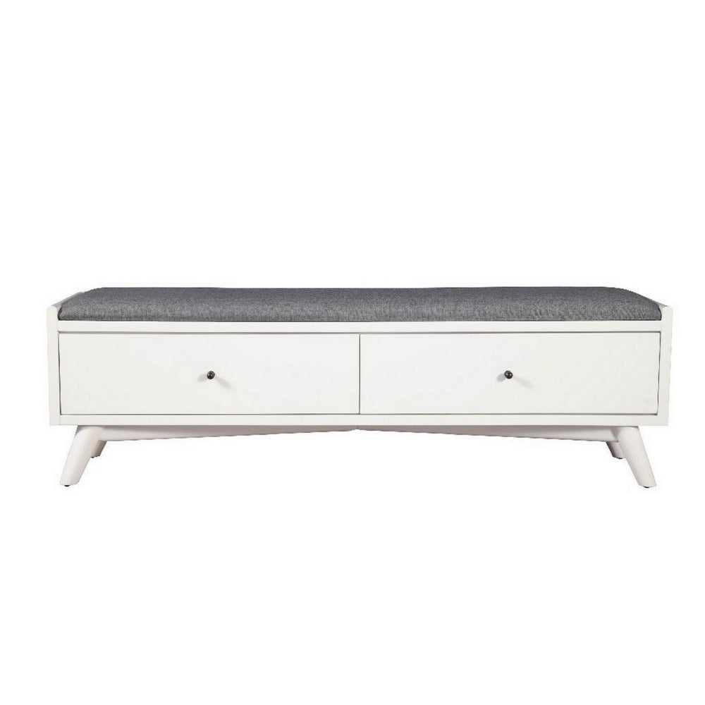 59’ Fabric Upholstered Bedroom Bench with 2 Storage Drawers White By Casagear Home BM220519