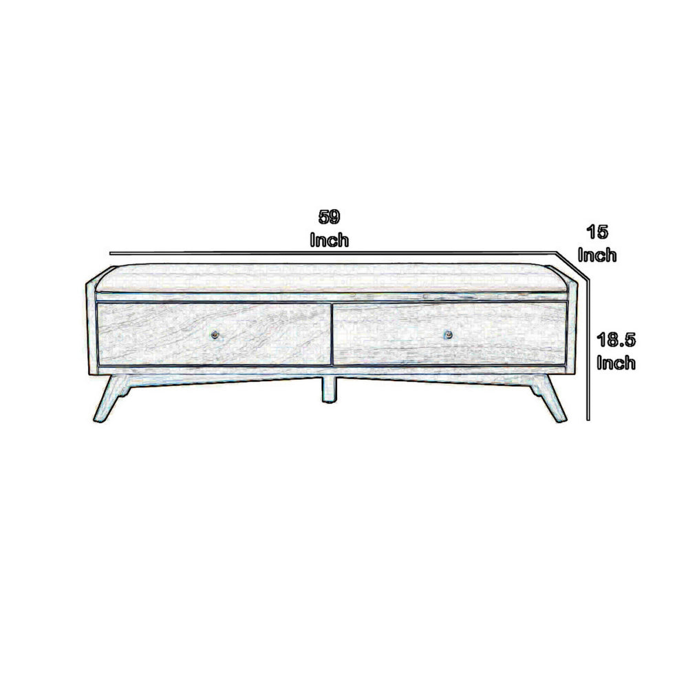 59’ Fabric Upholstered Bedroom Bench with 2 Storage Drawers White By Casagear Home BM220519