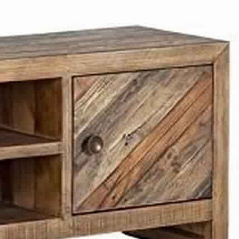 Wooden TV Console with 2 Cabinets and Open Center Shelf Weathered Brown By Casagear Home BM220530