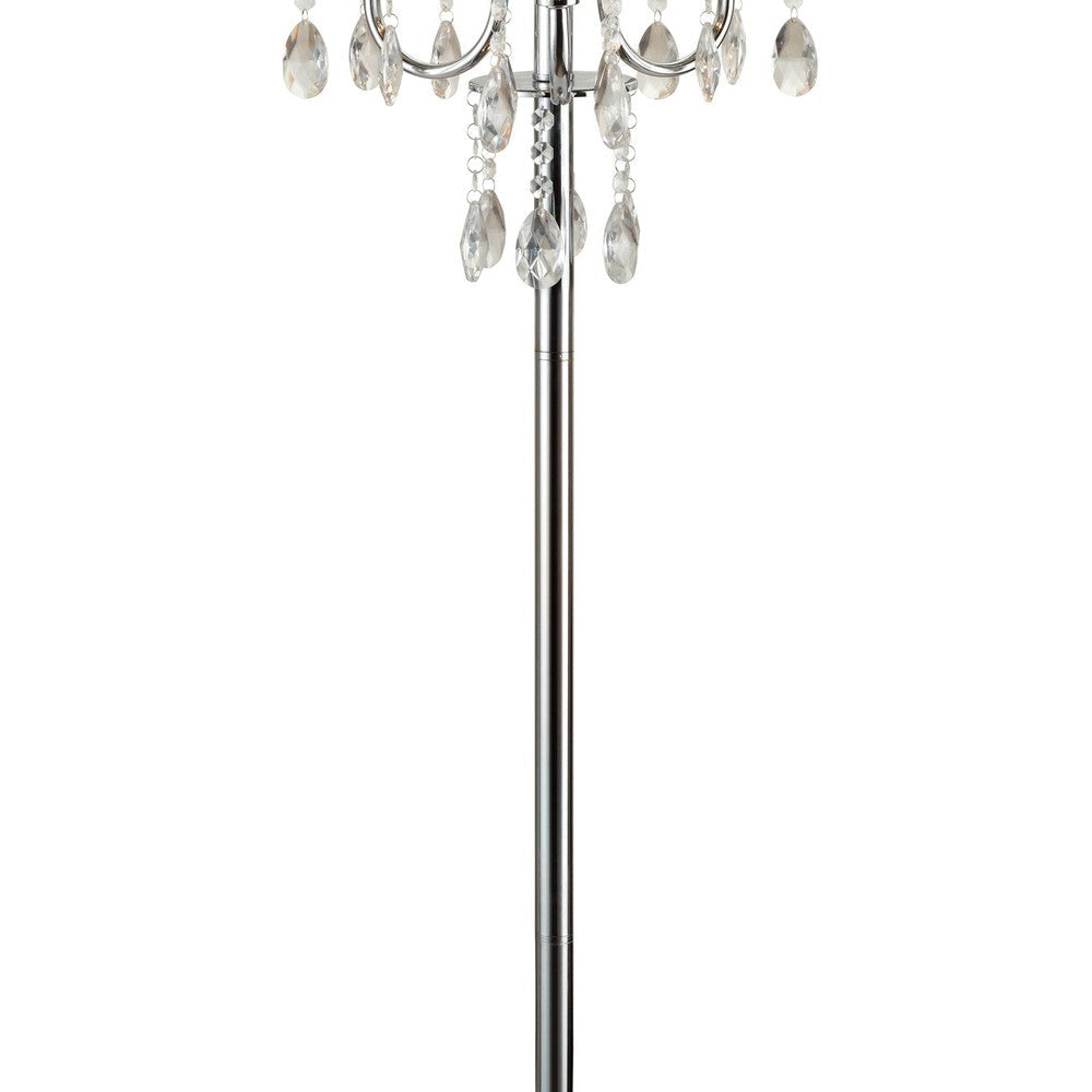 Round Fabric Wrapped Floor Lamp with Crystal Inlay Gray and Silver By Casagear Home BM220568