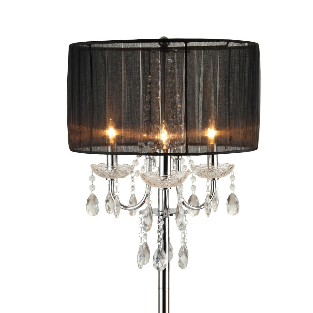 Round Fabric Wrapped Floor Lamp with Crystal Inlay Gray and Silver By Casagear Home BM220568