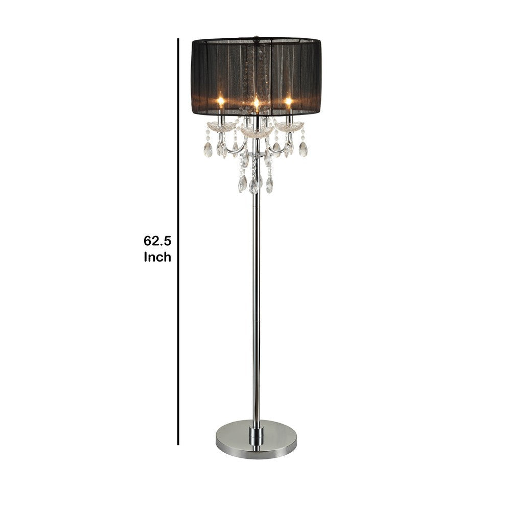 Round Fabric Wrapped Floor Lamp with Crystal Inlay Gray and Silver By Casagear Home BM220568