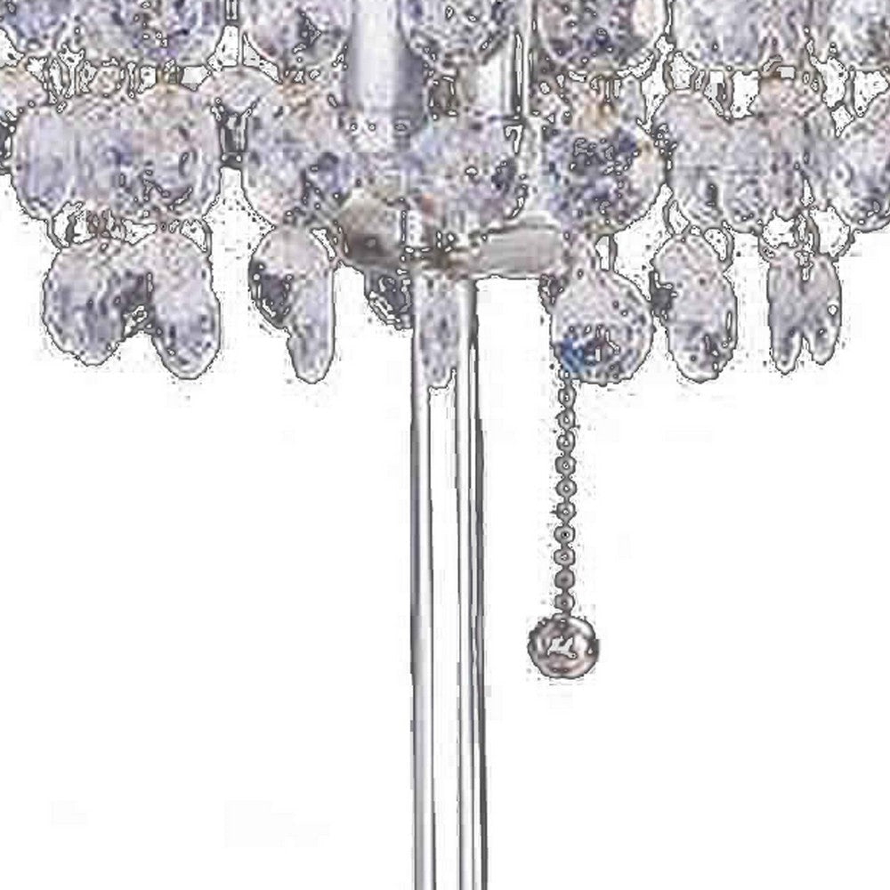 Chandelier Crystal Accented Table Lamp with Tubular Frame Chrome and Clear By Casagear Home BM220581