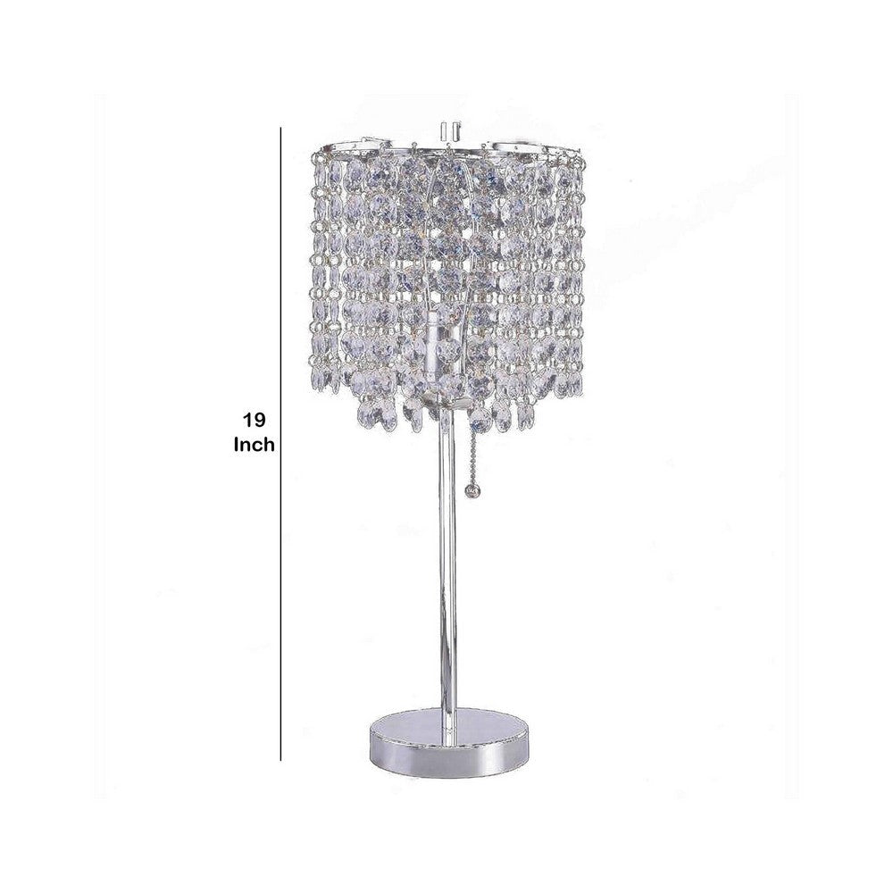 Chandelier Crystal Accented Table Lamp with Tubular Frame Chrome and Clear By Casagear Home BM220581