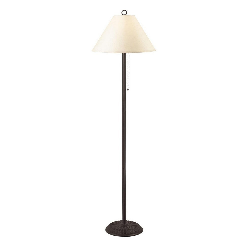 Metal Floor Lamp with Pull Chain Switch and Paper Shade, Off White and Black By Casagear Home