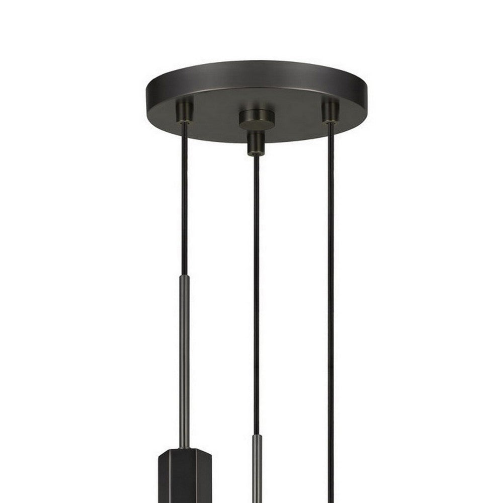 Hexagonal Metal Frame 3 LED Light Pendant with Glass Diffuser Black By Casagear Home BM220654